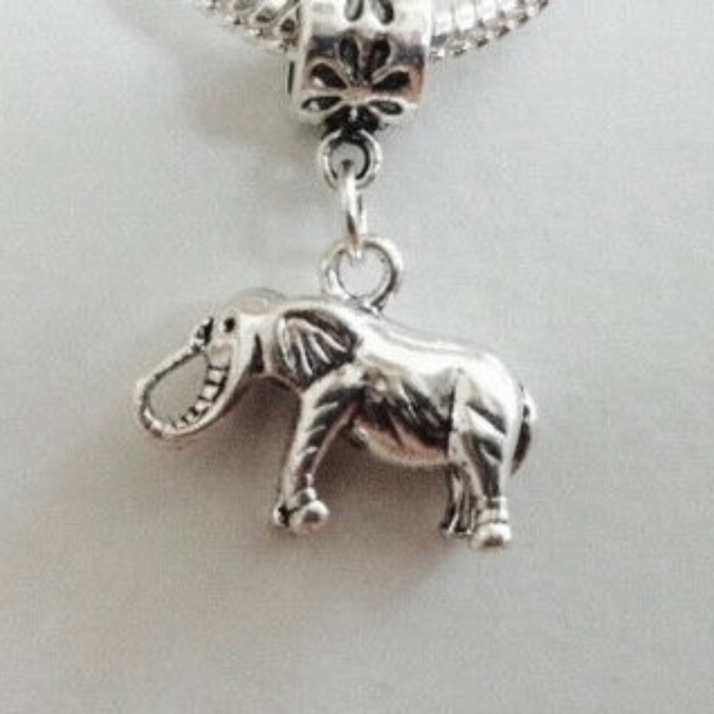 Elephant Sterling Silver Plated Dangling Charm Bead For European Charm Bracelets